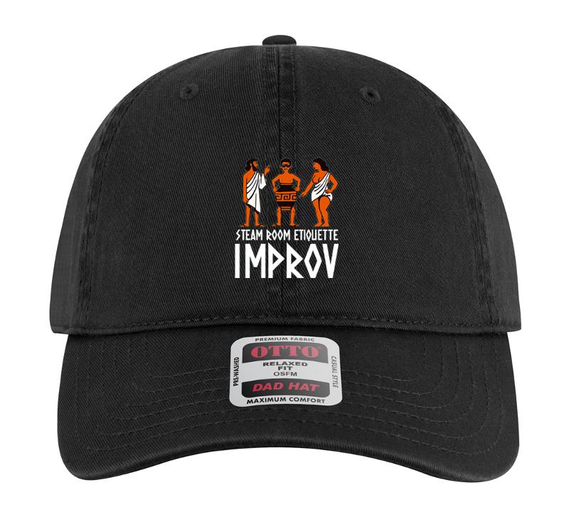 Black Dad Hat with Steam Room Etiquette Logo